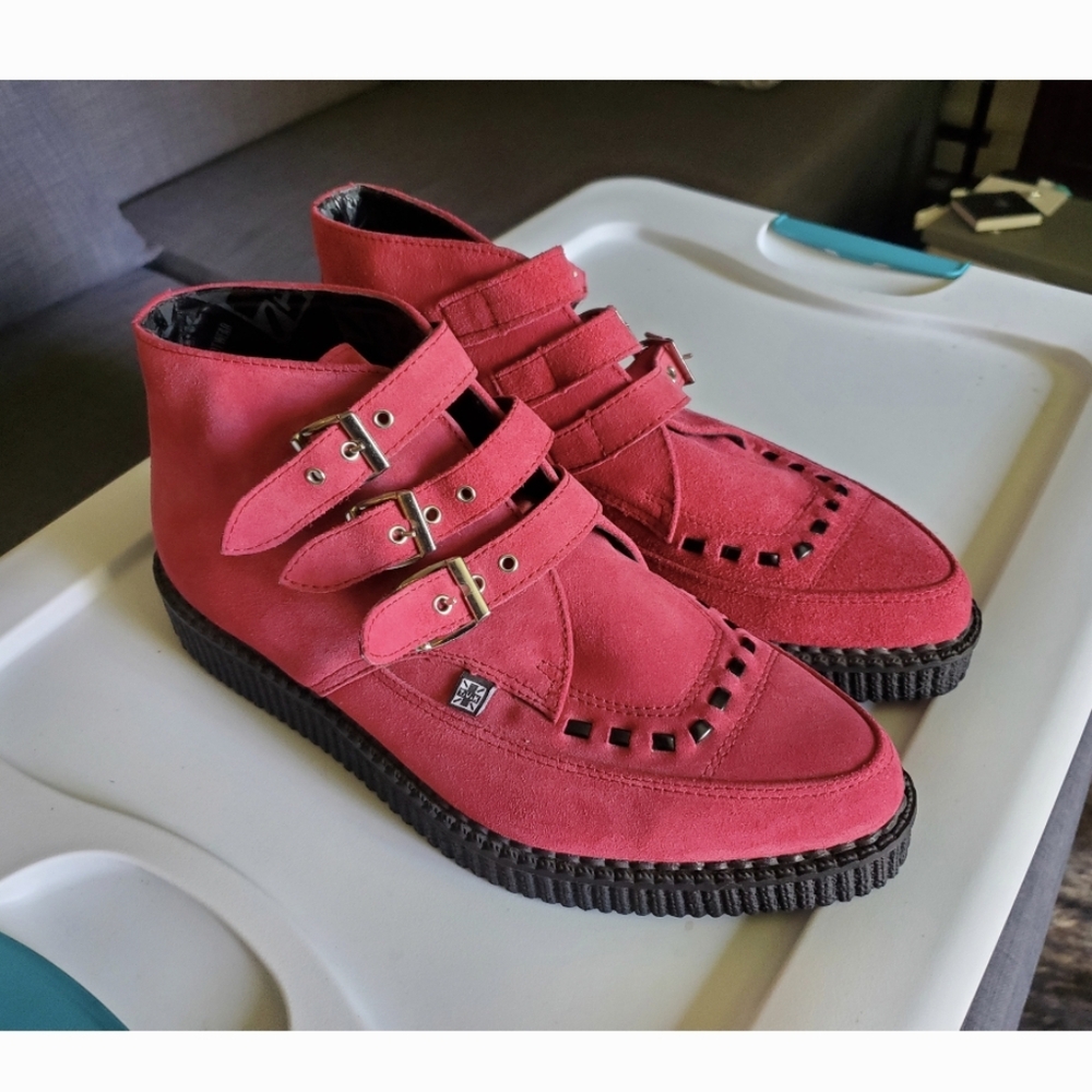 TUK Punk Hot Pink Pointed Toe Creeper Boots Women 10 / Men 8 - Picture 8 of 9